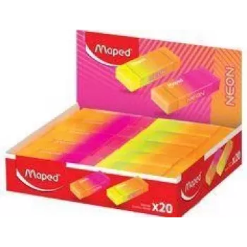 Maped NEON plastové gumy displej, 20 kusov, neonovo oranžová a neonovo ružová, menej prašné, bez ftalátov, bez PVC 121901