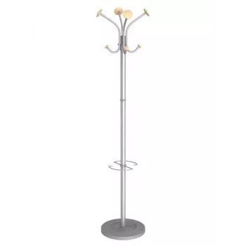 MAUL Stily vešiak na oblečenie s držiakom na dáždnik, strieborný, drevené háčiky, 8 háčikov, 1750 mm 9403270