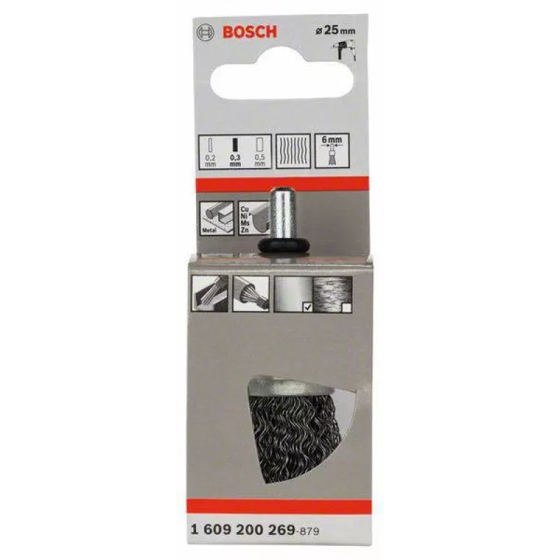 Bosch 1 609 200 269 drôtená kefka na stopke, zvlnená oceľ, 25 mm, stopka 6 mm