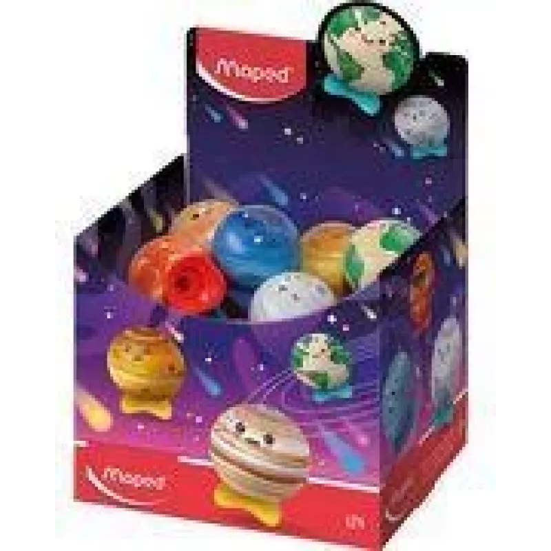 Maped Planet kovové strúhadlo s nádobou, rôzne dizajny, display box s 24 kusmi 051102EU