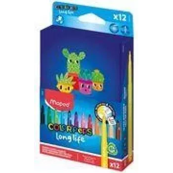 Maped COLOR'PEPS Long Life 2 fixky, 12 rôznych farieb, 1,5 mm stredný guľatý hrot, vetrané bezpečnostné viečko, umývateľný atrament, kartónové puzdro 844006