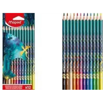 Maped DRAGON trojuholníkové pastelky, 12 rôznych farieb, nerozbitná mäkká tuha, kartónové puzdro s motívom draka 862234