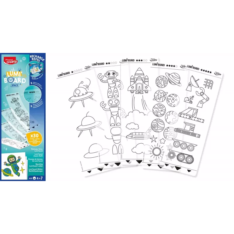 Maped Creativ LUMI BOARD Space náplňová sada - 35 transparentných a tematických listov pre LED svetelné stoly 907097
