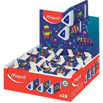 Maped Pyramide PIXEL PARTY plastová guma, biela, bez ftalátov a PVC, trojuholníkový prierez, 24 ks displaybox 119523