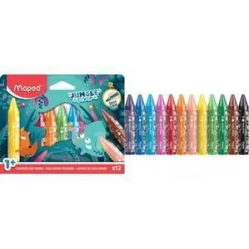 Maped Jungle Fever Jumbo trojuholníkové voskovky, 12 rôznych farieb, zvieracie motívy, kartónové puzdro, od 1 roka