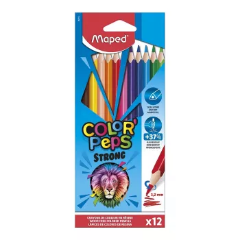 Maped COLOR'PEPS STRONG trojuholníkové pastelky, 12 rôznych farieb, 3,2 mm nerozbitná tuhá, kartónové puzdro 862712