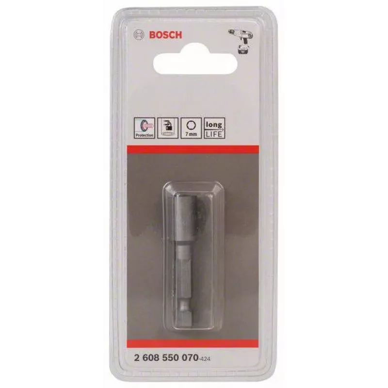 Bosch nástrčný kľúč 1/4 palca pohon 7 mm šesťhran 50 mm dĺžka chróm-vanádiová oceľ 2608550070