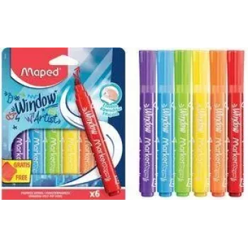 Maped MARKER'PEPS fixka na okná, 6 rôznych farieb, 2 mm guľatý hrot, kartónové puzdro 844822