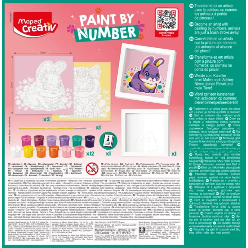 Maped Creativ maľovanie podľa čísel sada mačka a zajac – 2 predtlačené tabule, akrylové farby, štetce, od 7 rokov 907083