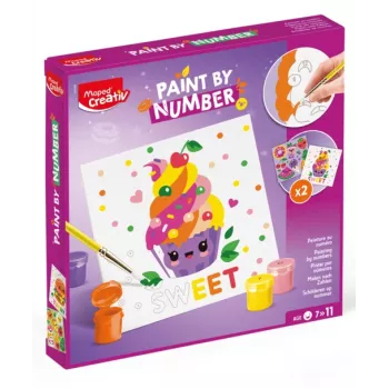 Maped Creativ maľovanie podľa čísel sada Kawaii Food Sweet – 2 predtlačené plátna, 10 akrylových farieb, štetce, od 7 rokov 907088