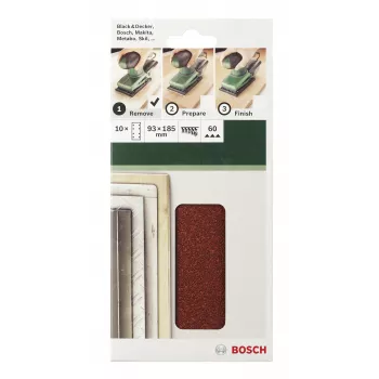 Bosch 2609256A90 balenie 10 ks 185 mm x 93 mm brúsne listy na suchý zips, zrnitosť 120, dierované