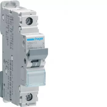 Hager NBN113 1-pólový 13A B-charakteristika 10kA istič (MCB), 1 modul