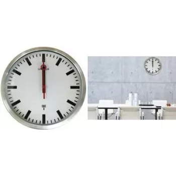 UNILUX STATION nástenné hodiny s rádiovým prijímačom, 350 mm, strieborný štýl stanice, čierne hranaté ručičky 400124567