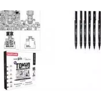 uni-ball Fineliner PIN TOKYO, 6-dielna kreatívna sada, vodoodolný pigmentový atrament, kovom obalené hroty (CF PIN/6 001)