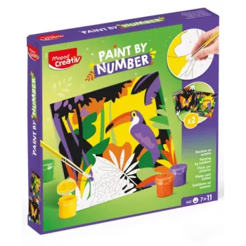 Maped Creativ maľovanie podľa čísel sada - papagáj a motýľ, 2 motívy, 10 akrylových farieb, od 7 rokov 907085