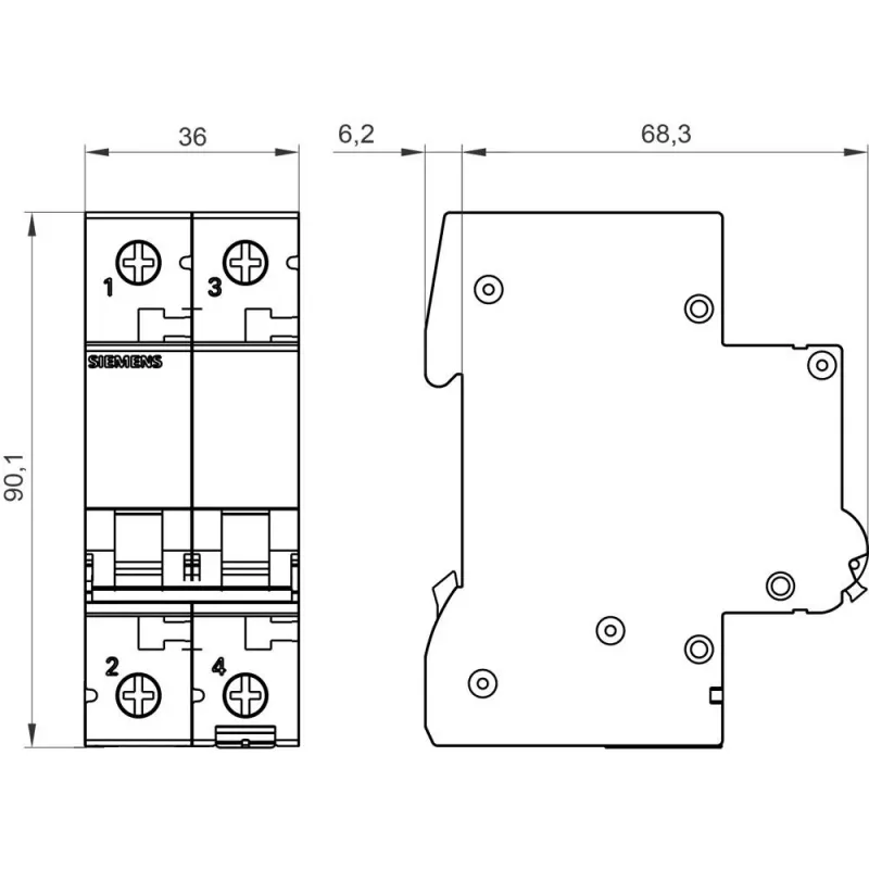 Siemens SENTRON 5SL62067 MCB 2-pólový C 6A 6kA 230/400V AC