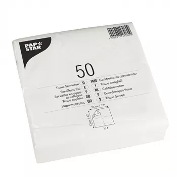 PAPSTAR obedové servítky, 330 x 330 mm, 2-vrstvové, biele tissue, 1/4 sklad, 250 ks 17080