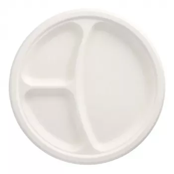 PAPSTAR pure cukrová trstina tanier, okrúhly, 260 mm, 3 priehradky, kompostovateľný, vhodný do mikrovlnnej rúry, 1 ks 89739