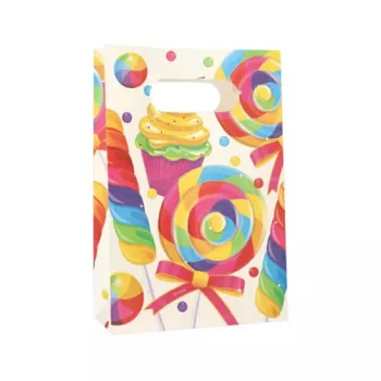 PAPSTAR Candies Party papierové vrecko s rúčkou, 140 x 210 x 60 mm, blokové dno, bočný záhyb, 1 kus (88862)