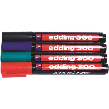 Edding 300-E4 sada markerov, 4 ks, čierna/modrá/zelená/červená 4-300-4