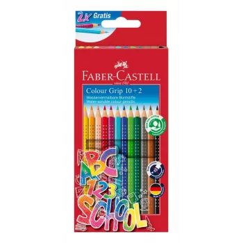 Faber-Castell Colour GRIP trojuholníkové pastelky, sortiment farieb, 10 kusov, Soft-Grip zóna, nerozbitná 3,3 mm tuhá, lak na vodnej báze, promo puzdro 201585