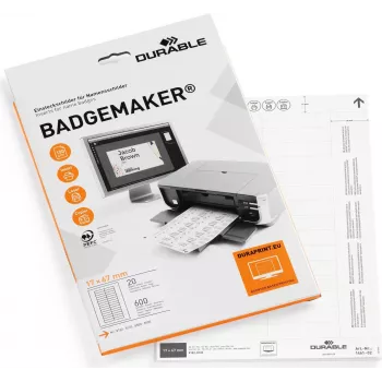 DURABLE BADGEMAKER® vkladacie etikety 67 x 17 mm, biele, 400 etikiet, A4 listy, pre atramentové a laserové tlačiarne 146102