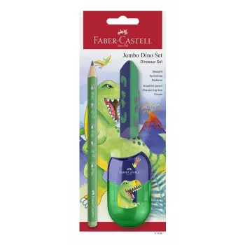Faber-Castell Dino Jumbo písacia sada, zelená, 3 perá, 3 mm tuhá, ergonomický trojuholníkový, nerozbitný, od 3 rokov 111529