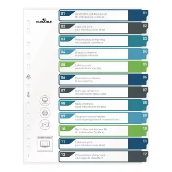 DURABLE 679627 A4+ polypropylénové registre blanko, viacfarebné, na výšku, 0,27 mm, 11-dierová univerzálna perforácia