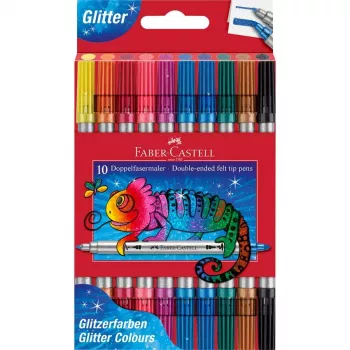 FABER-CASTELL trblietavé fixky s dvojitým hrotom, 10 rôznych farieb, umývateľné, 3-5 mm & 1 mm hroty 151107