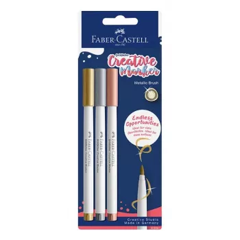 Faber-Castell Goldfaber Creative Marker sada, 3 rôzne farby, pigmentovaný atrament na vodnej báze, bez zápachu, nerozmazateľný, odolný proti striekajúcej vode, blistrové balenie 161005