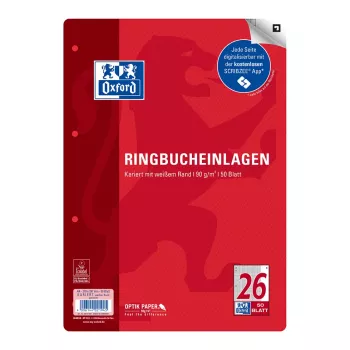 Oxford ringbuchový vkladací papier A4 štvorčekovaný 50 listov 4-dierovaný s okrajom biely 400131580