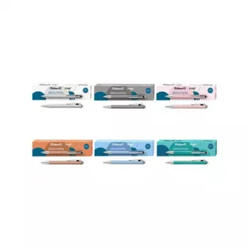 Pelikan Snap Metallic guľôčkové pero, strieborné perleťové hliníkové telo, modrá náplň, Medium 400208064