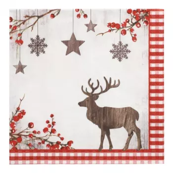 PAPSTAR vianočné obrúsky X-mas Deer 400 x 400 mm, potlačené, 1/4 sklad, 3-vrstvové – 1 kus (37222)