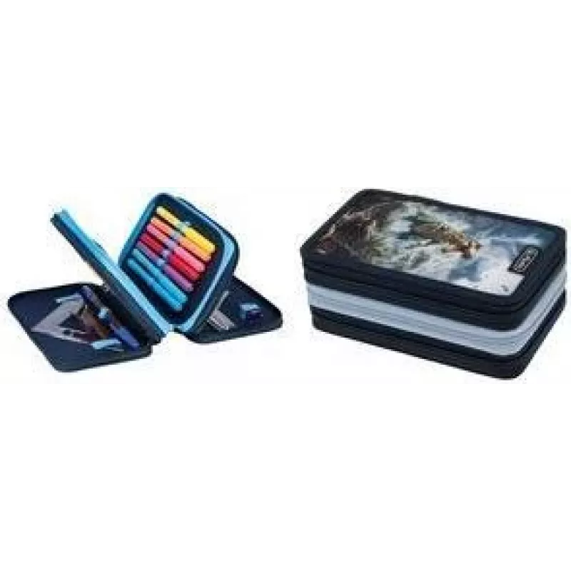 Herlitz TriCase Thunder Rex peračník, 31-dielny, polyester, 3 priehradky, 3 zipsy 400205916
