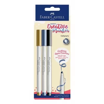Faber-Castell Goldfaber Creative Marker sada, 3 kusy, na vodnej báze, štetčekový hrot, rôzne farby (čierna, sivá, biela), blister 160905