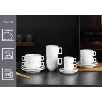 Ritzenhoff & Breker BIANCO biele porcelánové kávové šálky, 245 ml, balenie 6 ks, stohovateľné, vhodné do umývačky a mikrovlnky 429848
