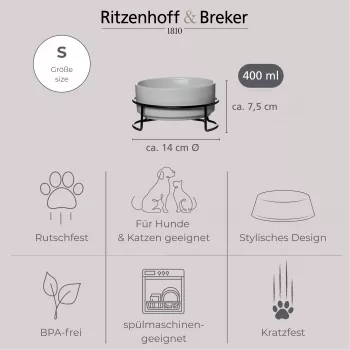 Ritzenhoff & Breker TARO súprava misiek pre domáce zvieratá, 400 ml, sivá kameninová keramická miska pre mačky a malých psov, voda a krmivo, 1 kus (450514)