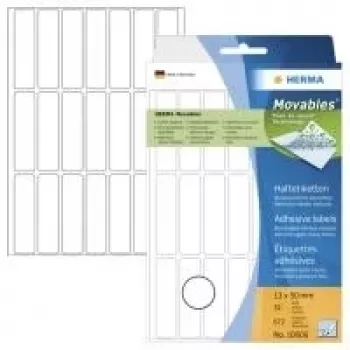 HERMA Movables 10606 samolepiace papierové etikety, matne biele, 13 x 50 mm, 672 etikiet (32 listov x 21), odstrániteľné bez zvyškov