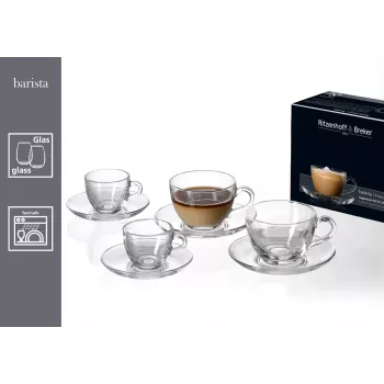 Ritzenhoff & Breker BARISTA cappuccino súprava, 4-dielna, číre sklo, 220 ml šálky, vhodné do umývačky 822021