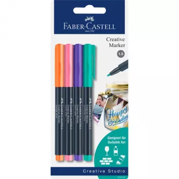 Faber-Castell Creative Marker súprava so 4 ks, atrament na vodnej báze, bez zápachu, stierateľný, rôzne farby 160704