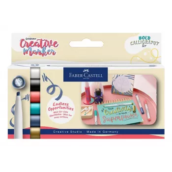 Faber-Castell GOLDFABER Creative Marker Soft Lettering súprava so 6 fixkami, na vodnej báze, bez zápachu, štetčekový hrot, rôzne farby 160906