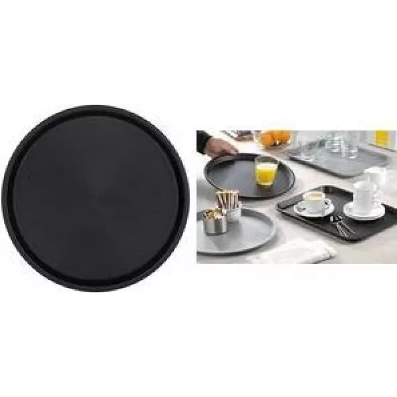 Esmeyer OHIO Okrúhly servírovací podnos, čierny plast, pogumovaný protišmykový povrch, 35 cm 307-016