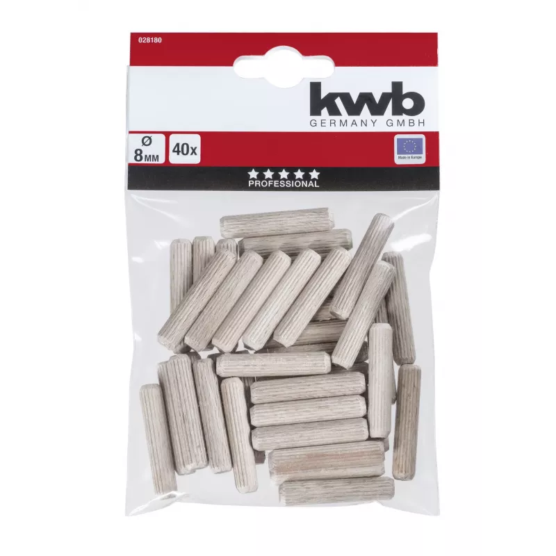 KWB 028180 drevené kolíky 8 x 40 mm, 40 kusov, buk