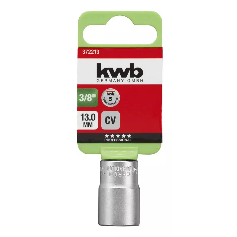 KWB 372213 3/8 palca pohon 13 mm 6-hranný chrom-vanádiový nástrčný kľúč