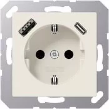 JUNG A 1520-15 CA zásuvka SCHUKO 16 A 250 V s USB nabíjačkou 1 x Type-A + 1 x Type-C, Safety Plus, séria AS, biela (ivory)