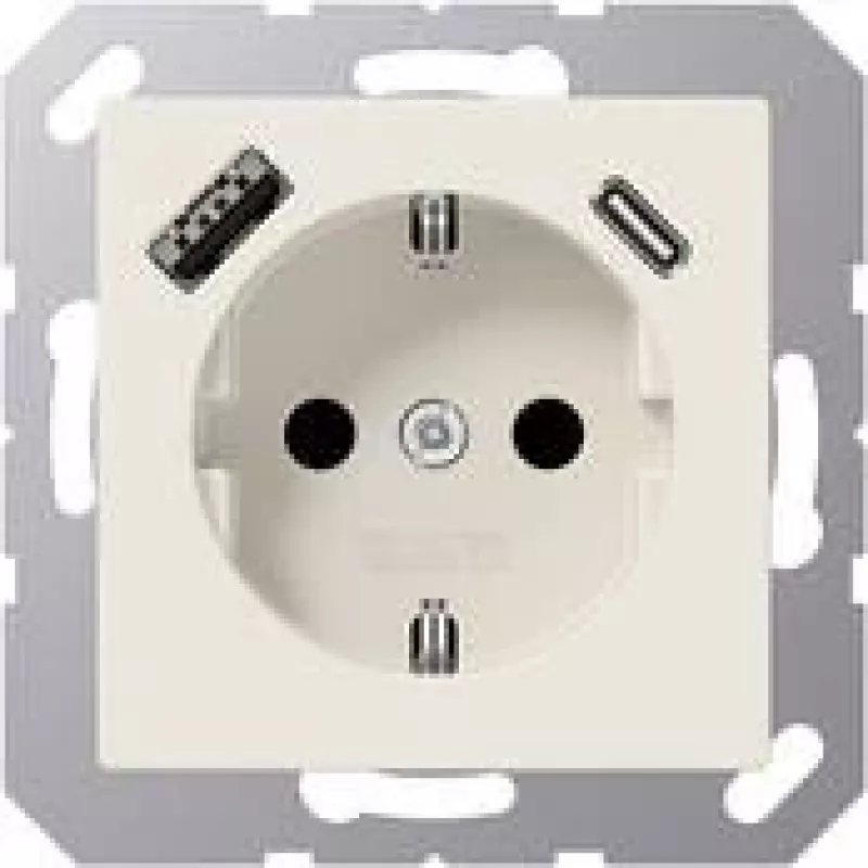 JUNG A 1520-15 CA zásuvka SCHUKO 16 A 250 V s USB nabíjačkou 1 x Type-A + 1 x Type-C, Safety Plus, séria AS, biela (ivory)