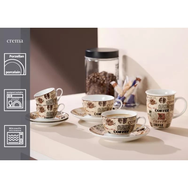 Ritzenhoff & Breker CREMA Cappuccino sada, 4-dielna, porcelán, potlač, vhodná do umývačky 422108