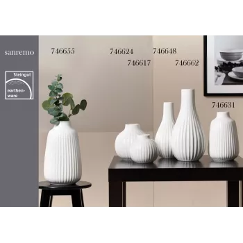 Ritzenhoff & Breker SANREMO Biela kameninová váza na kvety sada 2 ks, 240 mm, dekoratívna rebrovaná štruktúra 746655