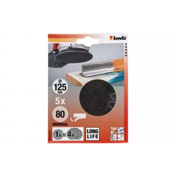 kwb 491308 brúsne kotúče pre kotúčovú brúsku, zrnitosť 80, Ø 125 mm, 5 kusov