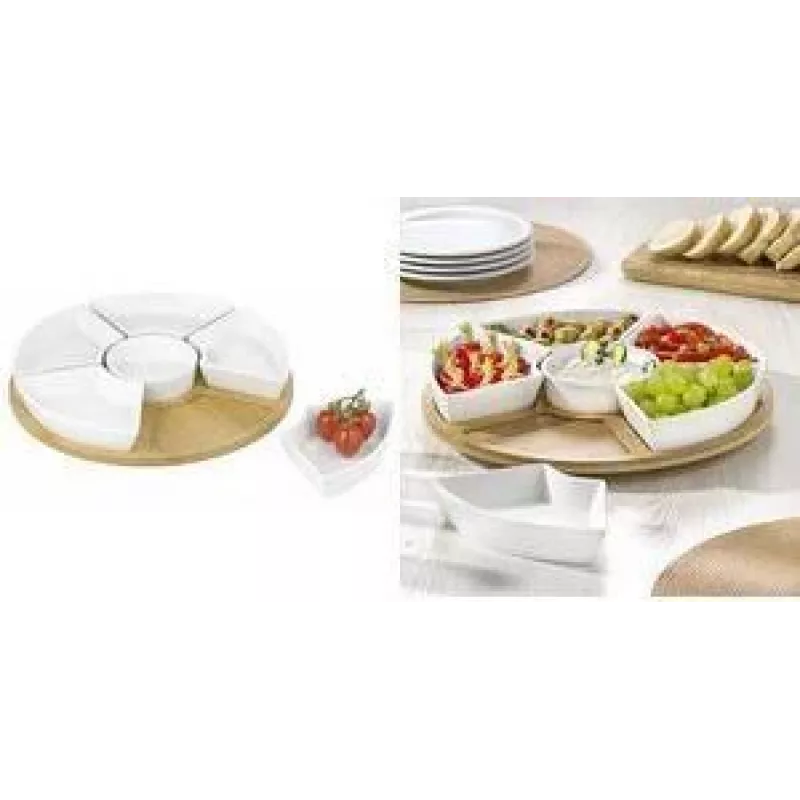 Esmeyer SUSAN 7-dielna otočná servírovacia sada, bambusový podnos so 6 porcelánovými miskami, 345 mm 302-060